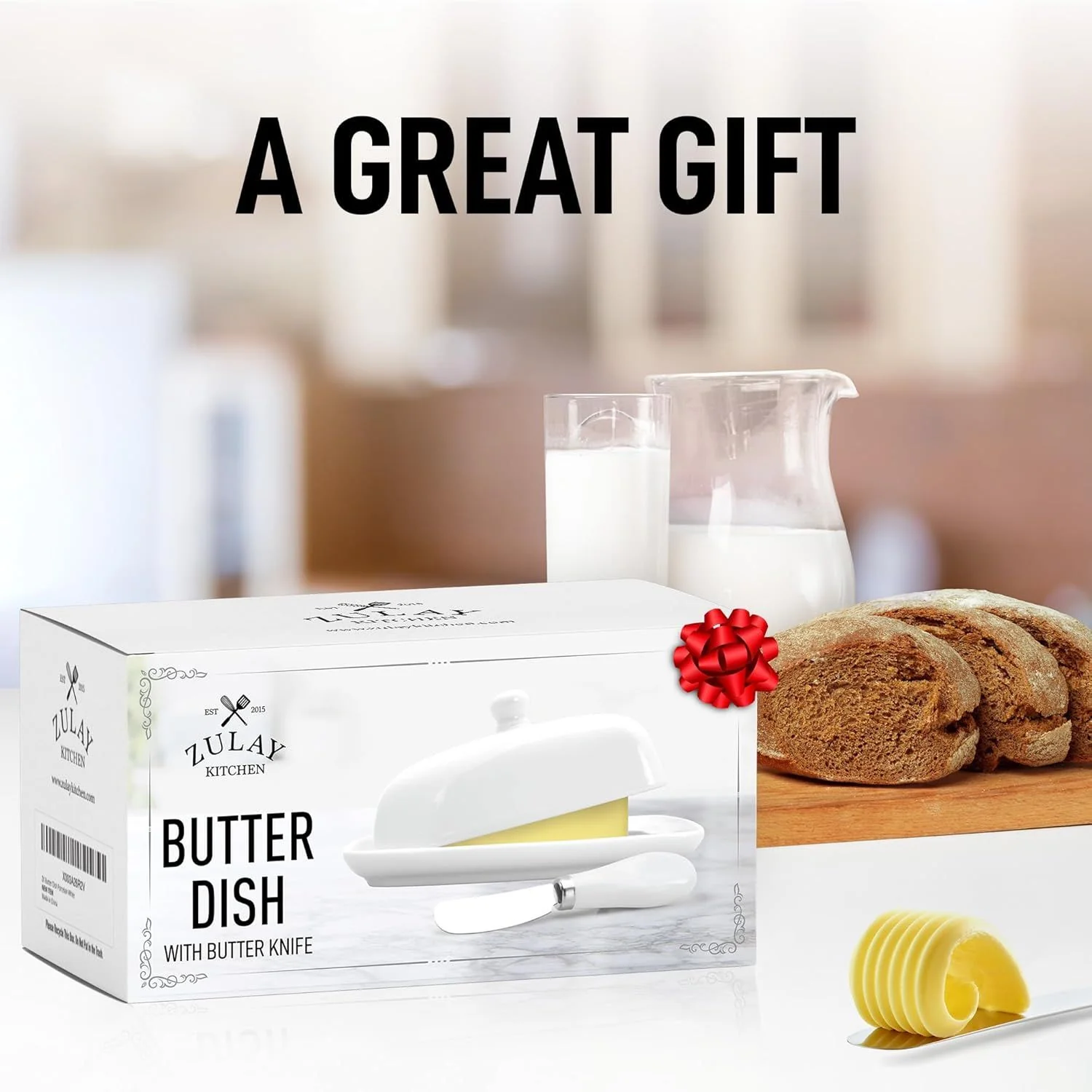 Porcelain Butter Dish With Lid & Knife - Image 7