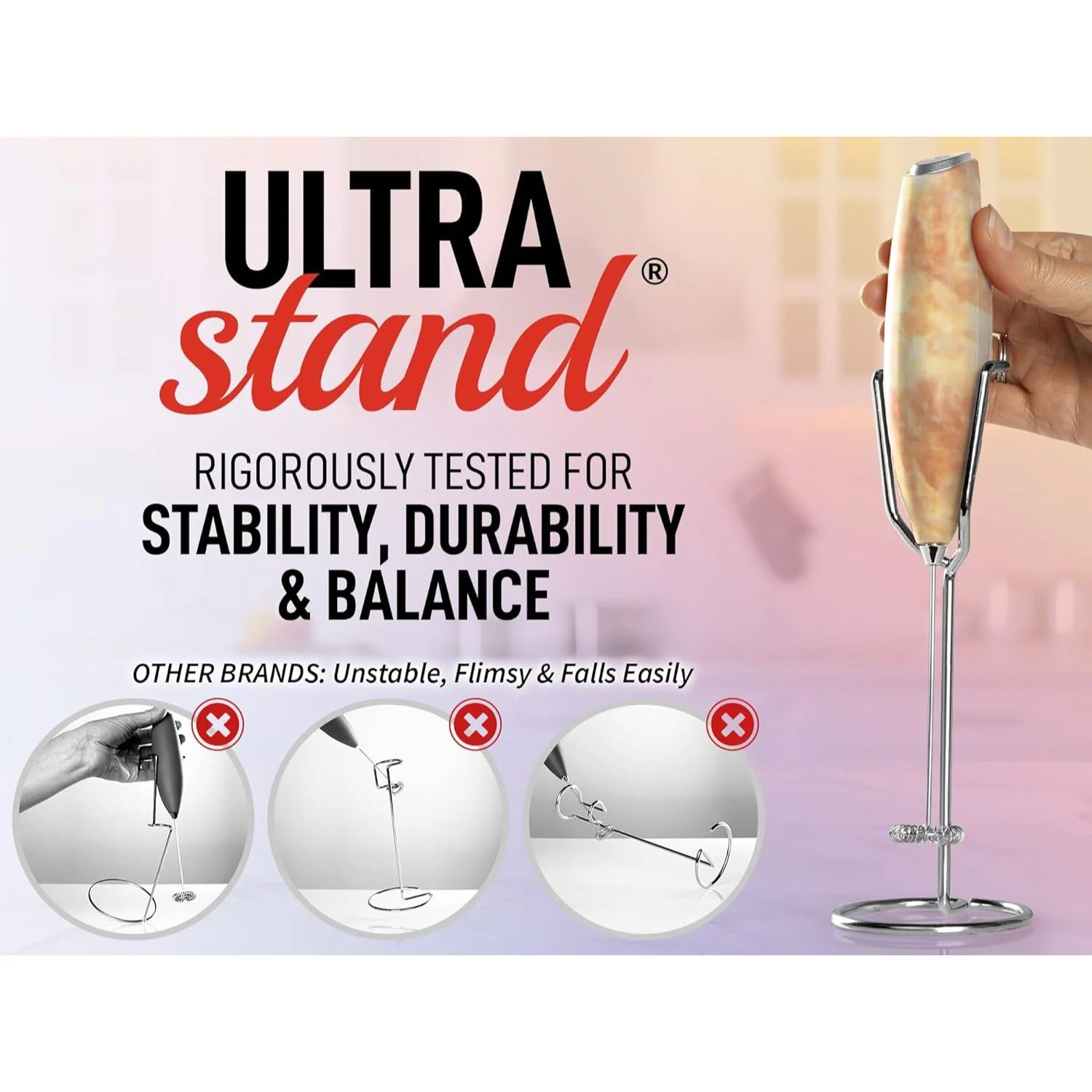Milk Frother With Stand - Marble Design - Image 3